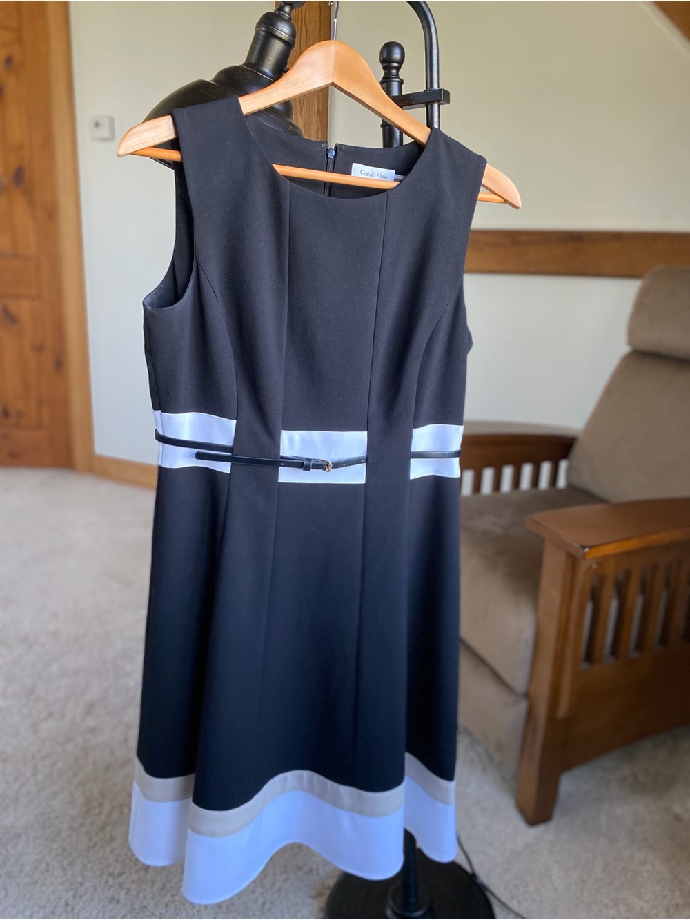 Calvin Klein Black Midi Dress with Belt